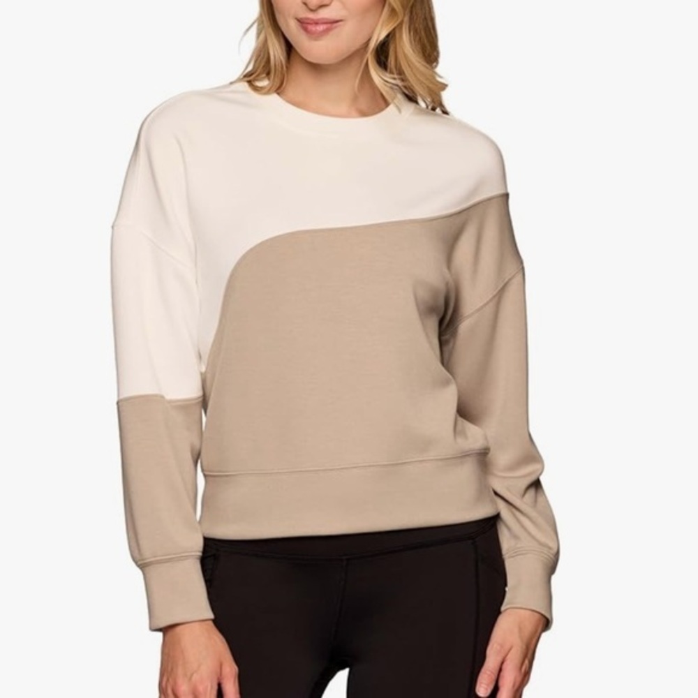 Abercrombie + Fitch Tan White Soft Cozy Long Sleeve Sweatshirt